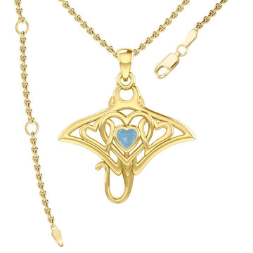 Manta ray with Triple Heart Yellow Gold Pendant With Gemstone in the Center GPD6072 - Jewelry